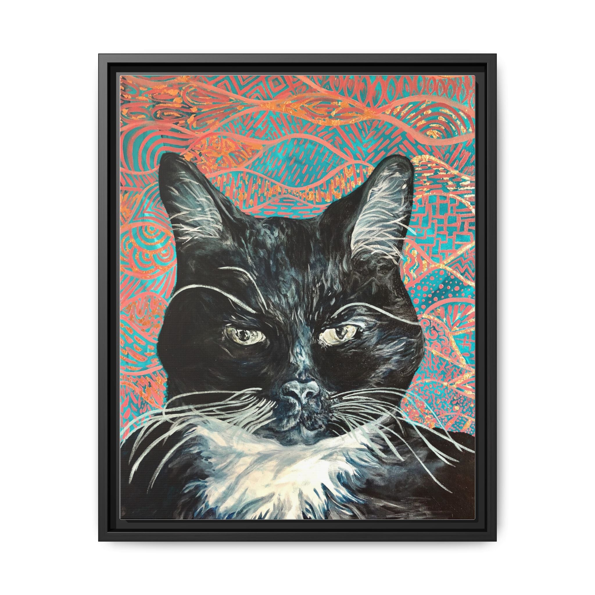 Black Cat Portrait Wall Art_ Framed Matte Canvas Cat Portrait