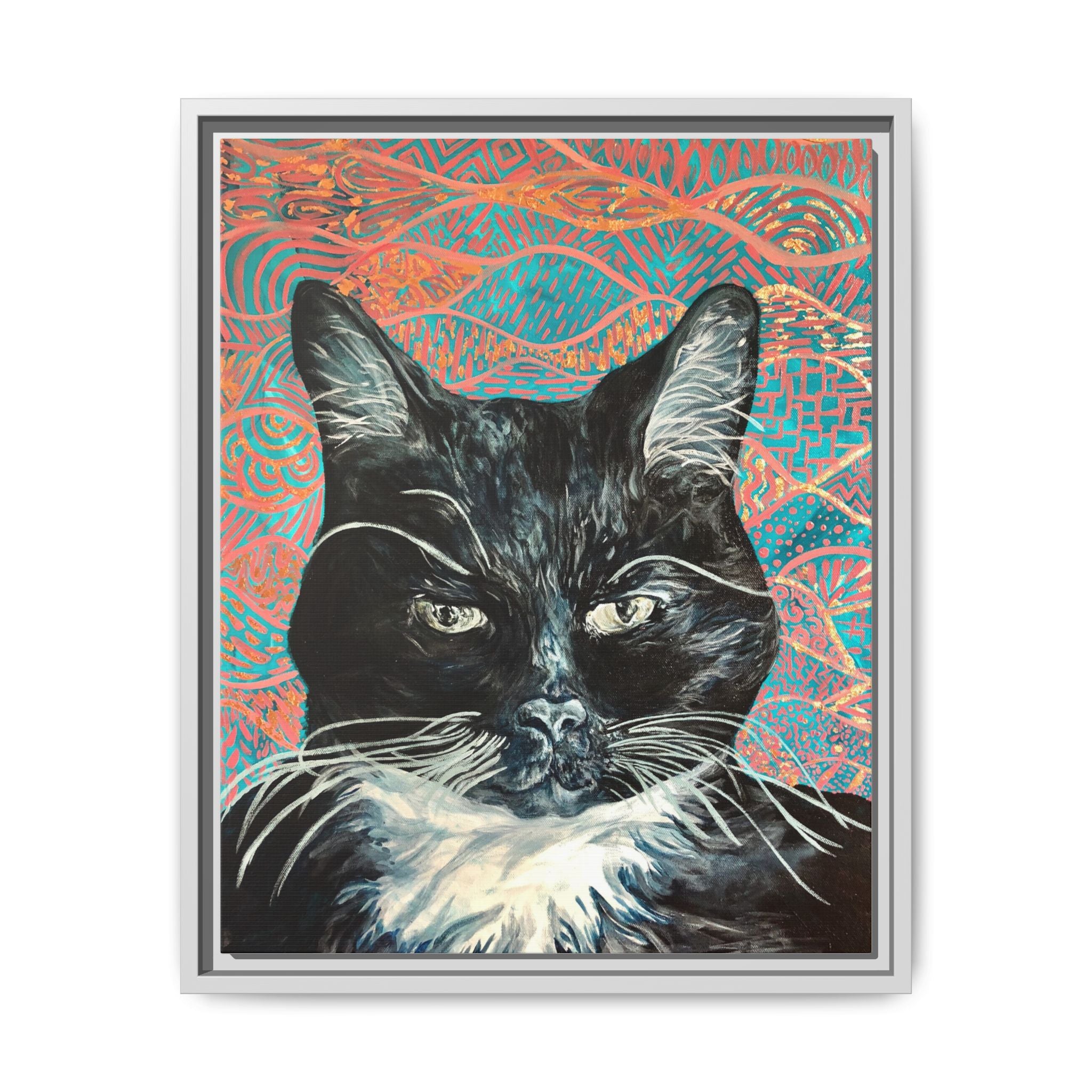 Black Cat Portrait Wall Art_ Framed Matte Canvas Cat Portrait