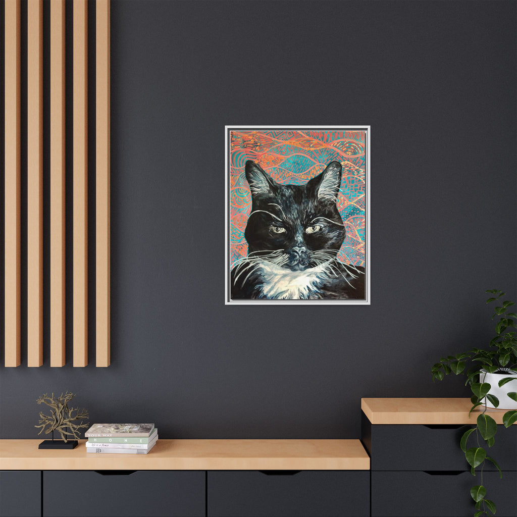 Black Cat Portrait Wall Art_ Framed Matte Canvas Cat Portrait