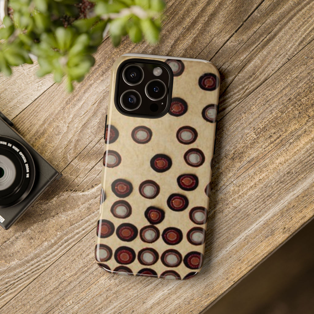 Penny Rug - Retro Dot Pattern Phone Case — Vintage Beige Circles Protective Cover