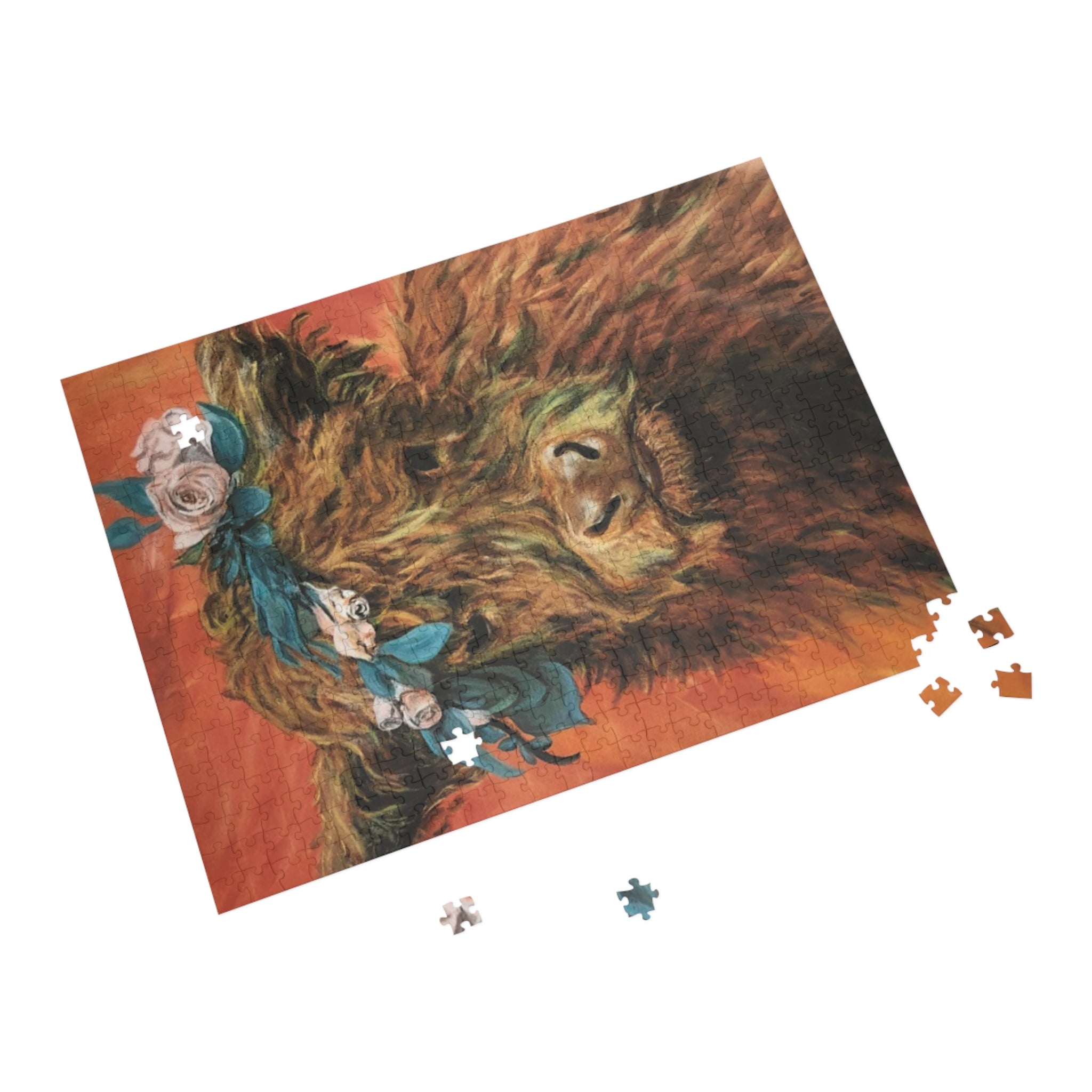 Highland Cow Floral Crown Puzzle — Scenic Animal Jigsaw (96–1000 pcs)