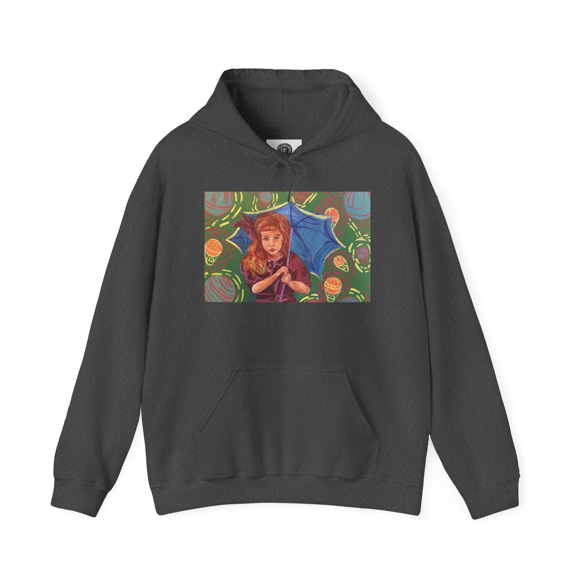 Vintage Girl with Umbrella Graphic Sweatshirt - Kids' Rainy Day Illustration Hoodie