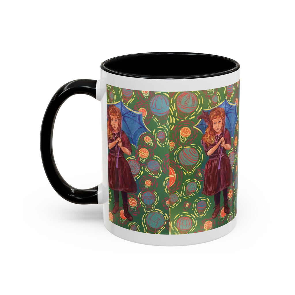 Vintage Girl with Umbrella Accent Coffee Mug — Whimsical Rainy-Day Art Gift (11/15 oz)