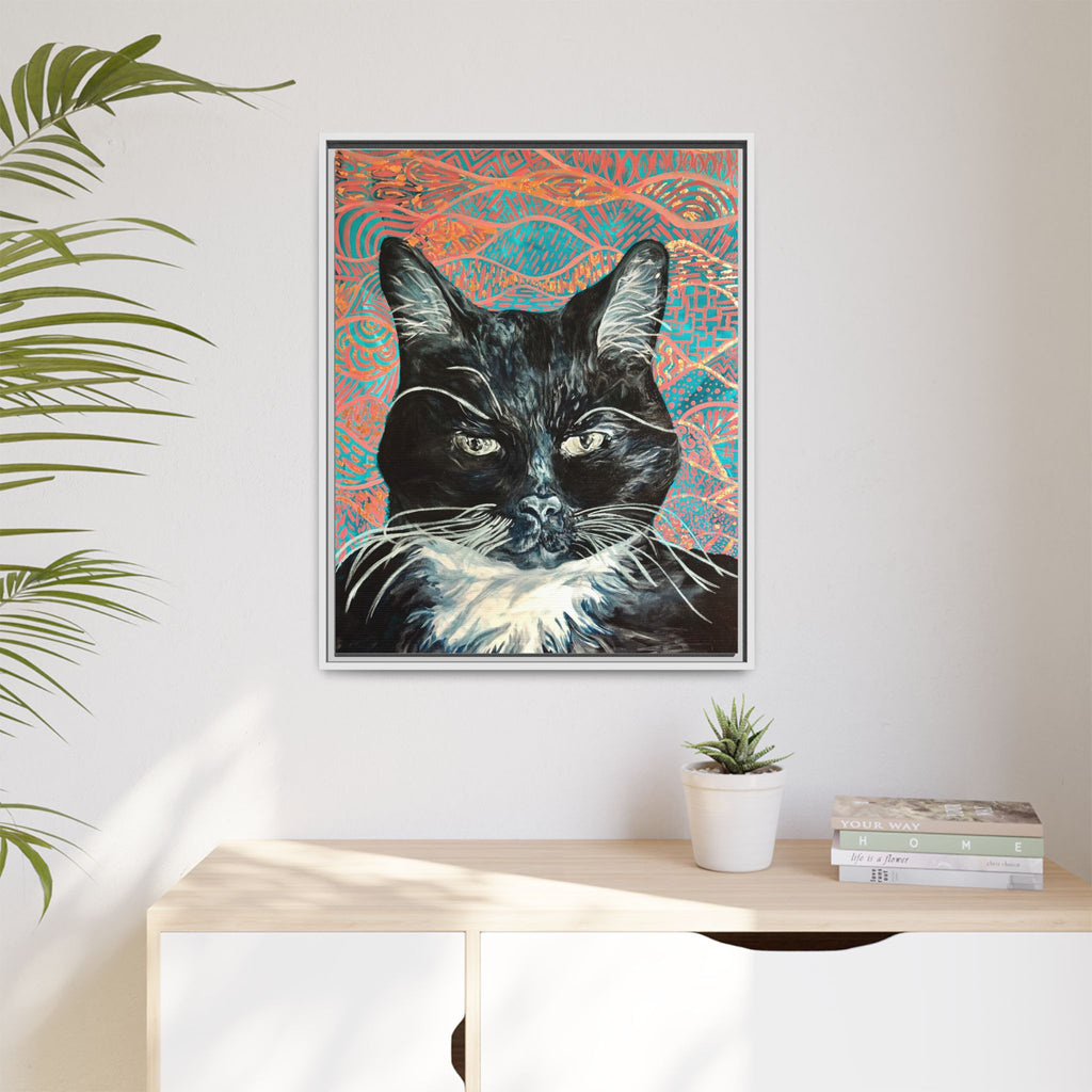 Black Cat Portrait Wall Art_ Framed Matte Canvas Cat Portrait