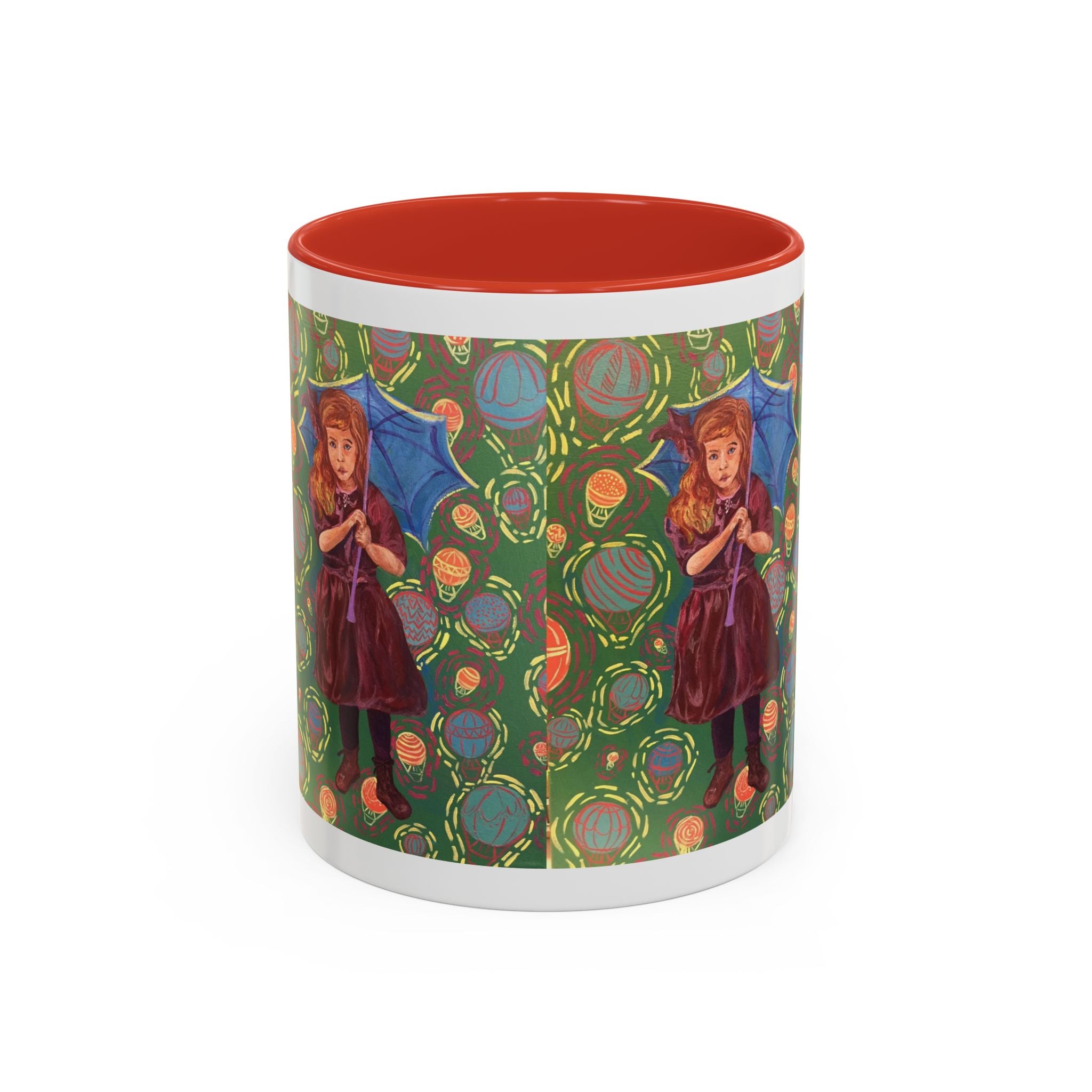 Vintage Girl with Umbrella Accent Coffee Mug — Whimsical Rainy-Day Art Gift (11/15 oz)