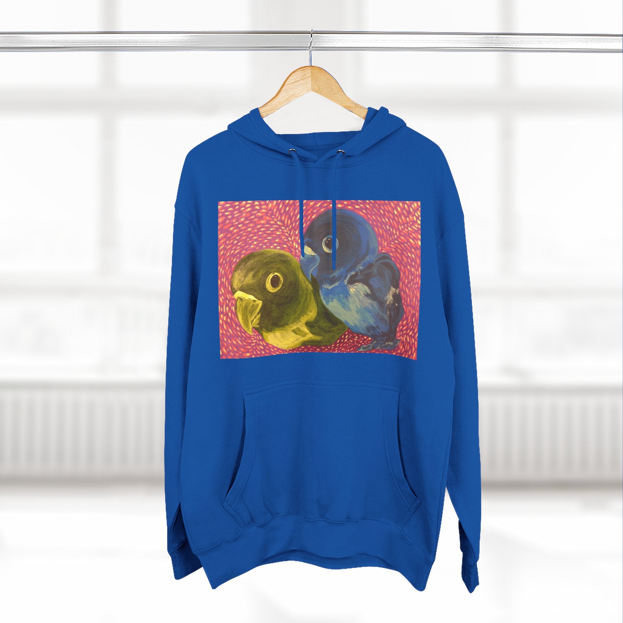 Parakeet Pop Art Hoodie — Colorful Budgie Bird Print Fleece Pullover