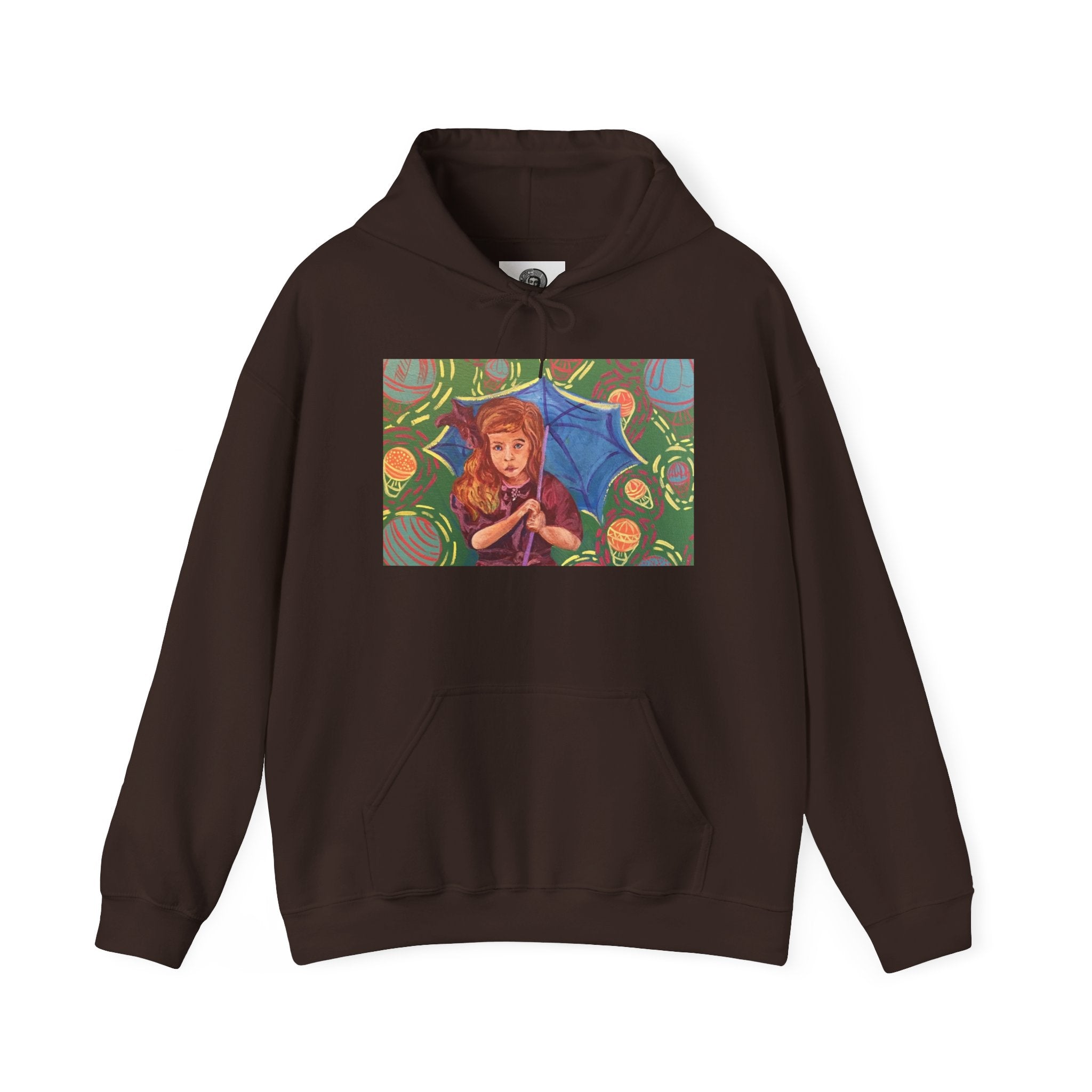 Vintage Girl with Umbrella Graphic Sweatshirt - Kids' Rainy Day Illustration Hoodie