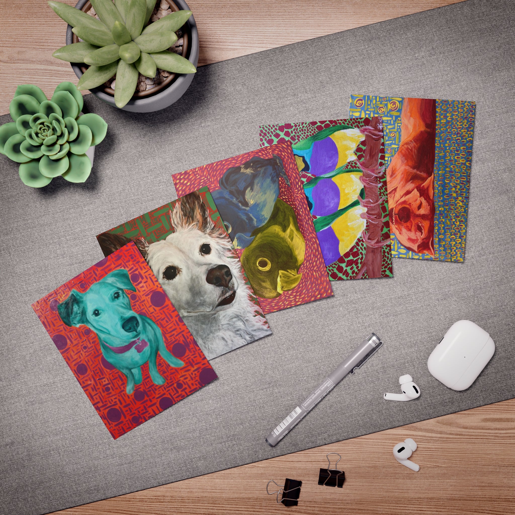Colorful Pet Art Greeting Cards (5-Pack)