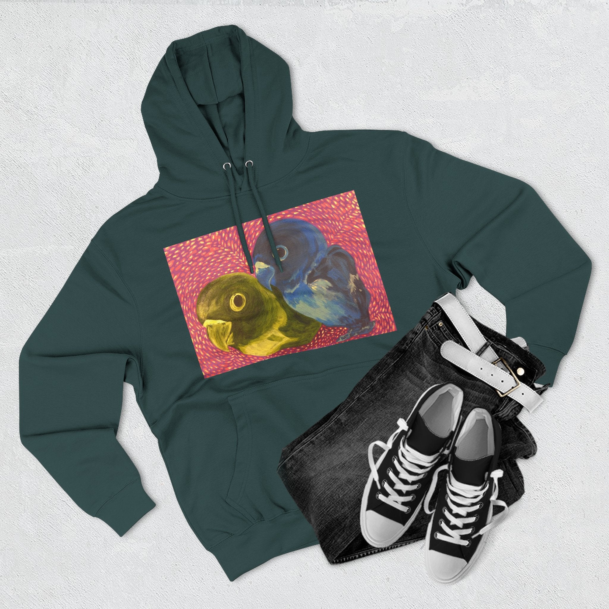 Parakeet Pop Art Hoodie — Colorful Budgie Bird Print Fleece Pullover
