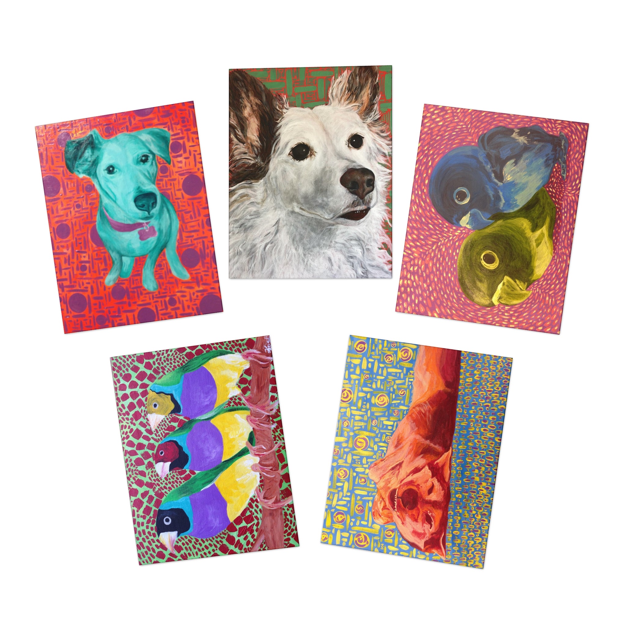 Colorful Pet Art Greeting Cards (5-Pack)