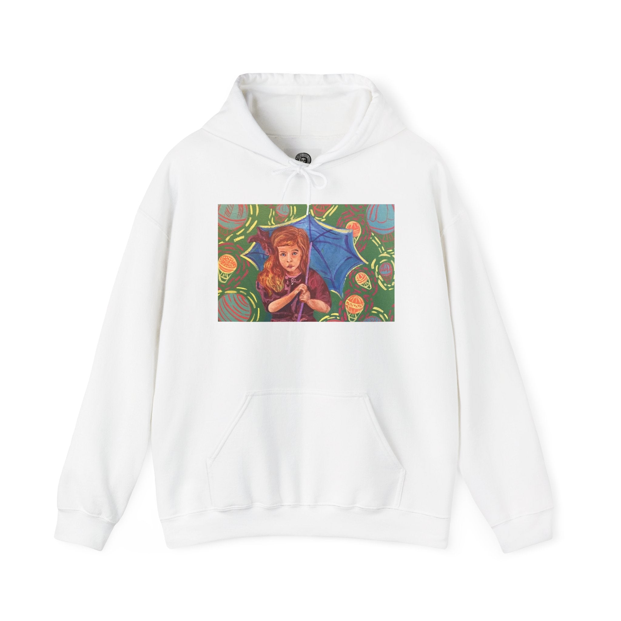 Vintage Girl with Umbrella Graphic Sweatshirt - Kids' Rainy Day Illustration Hoodie