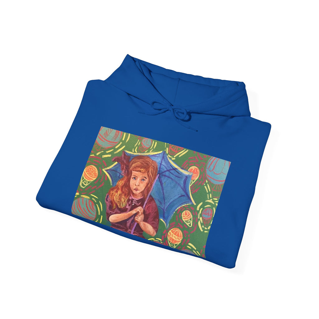 Vintage Girl with Umbrella Graphic Sweatshirt - Kids' Rainy Day Illustration Hoodie