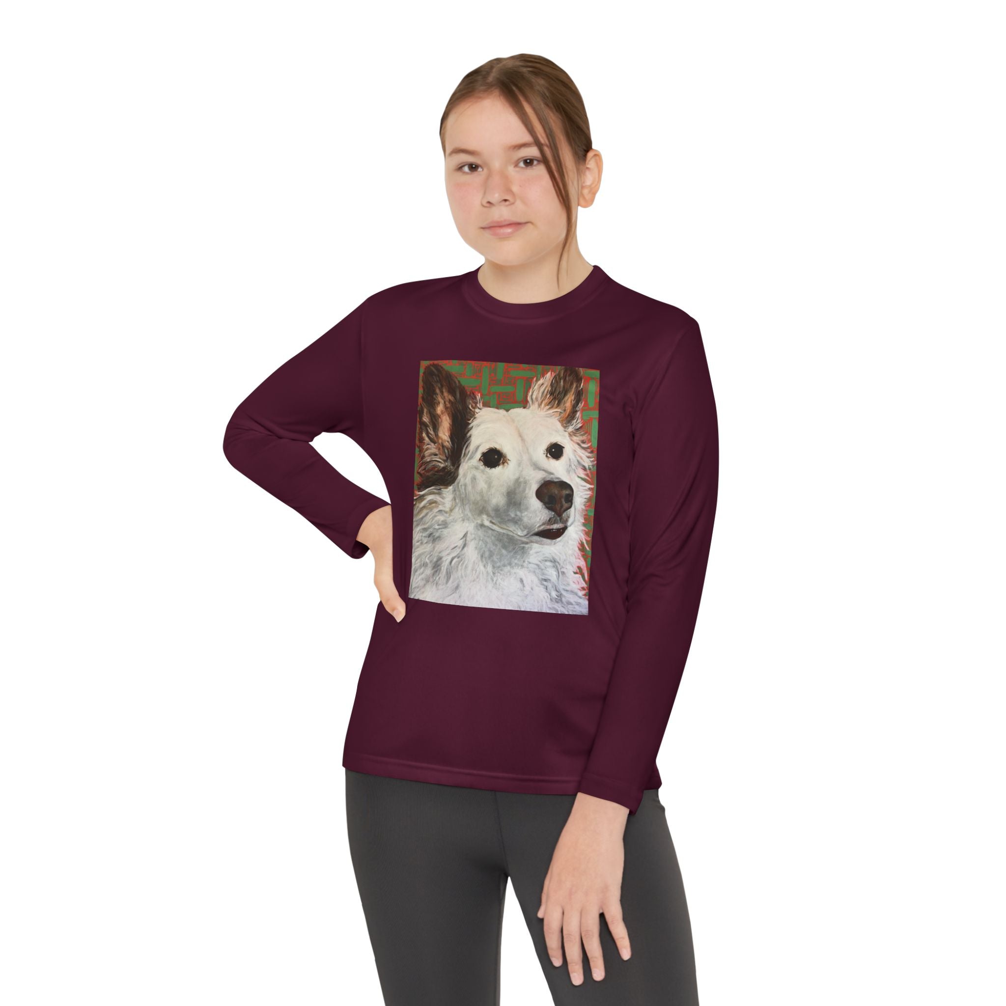 White Dog Portrait - Youth Long Sleeve Tee — White Dog Portrait Kids Shirt