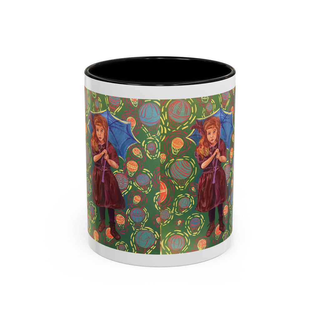 Vintage Girl with Umbrella Accent Coffee Mug — Whimsical Rainy-Day Art Gift (11/15 oz)