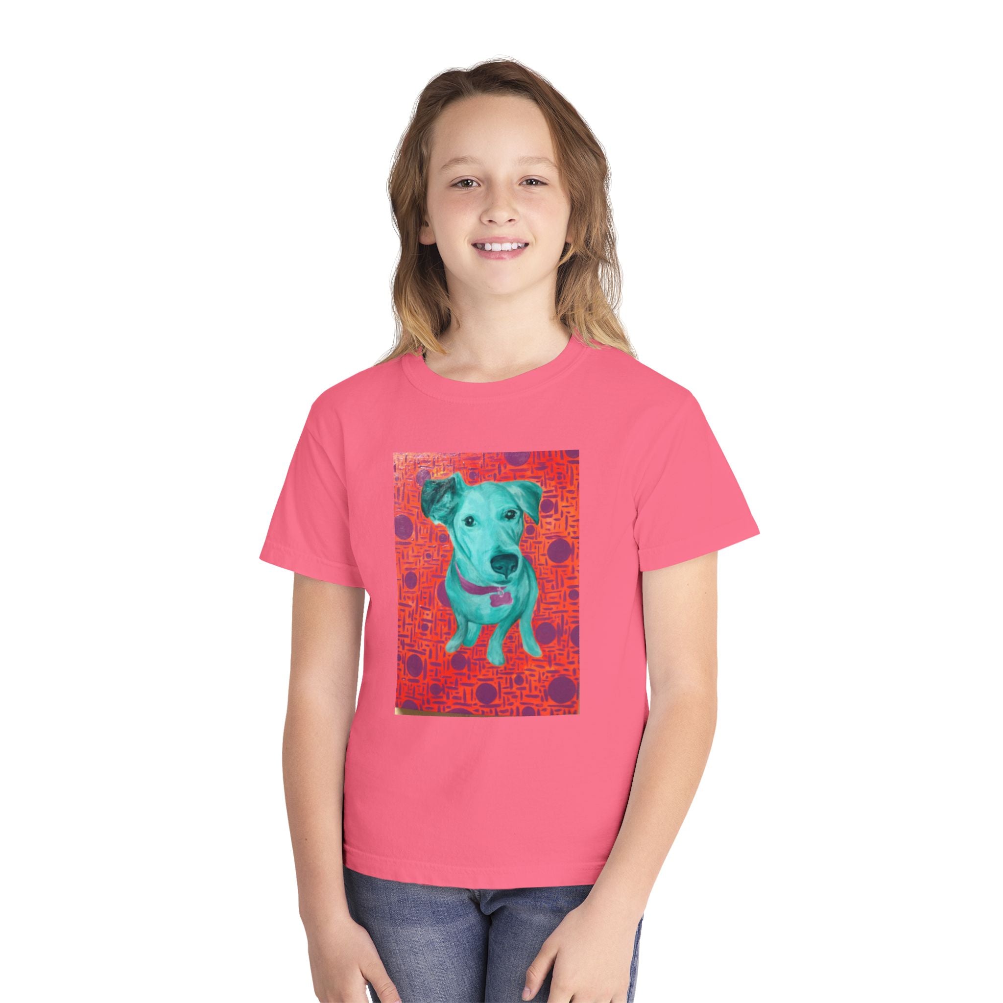 White Dog - Youth Tee — Colorful Pop-Art Puppy Graphic Kids T-Shirt