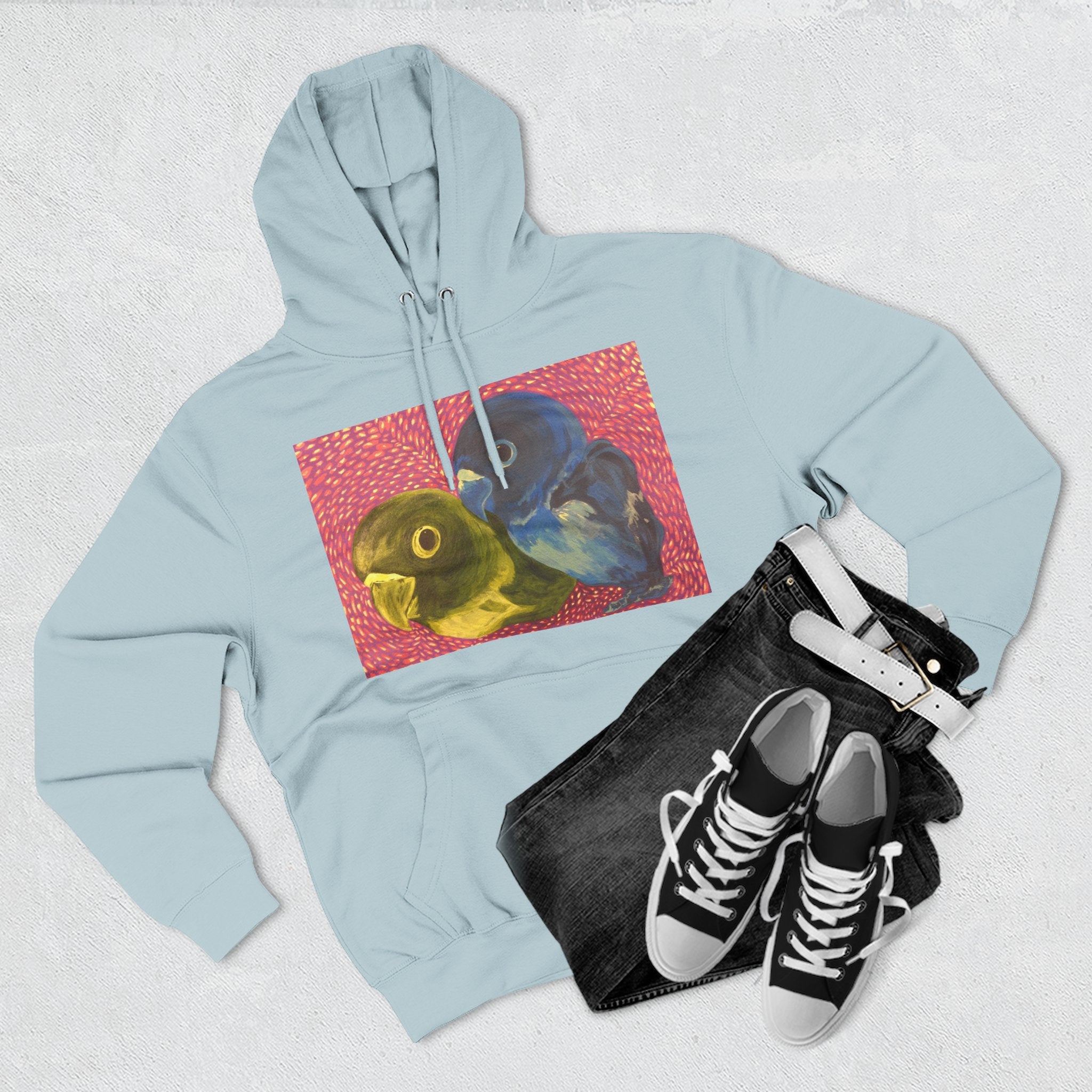 Parakeet Pop Art Hoodie — Colorful Budgie Bird Print Fleece Pullover