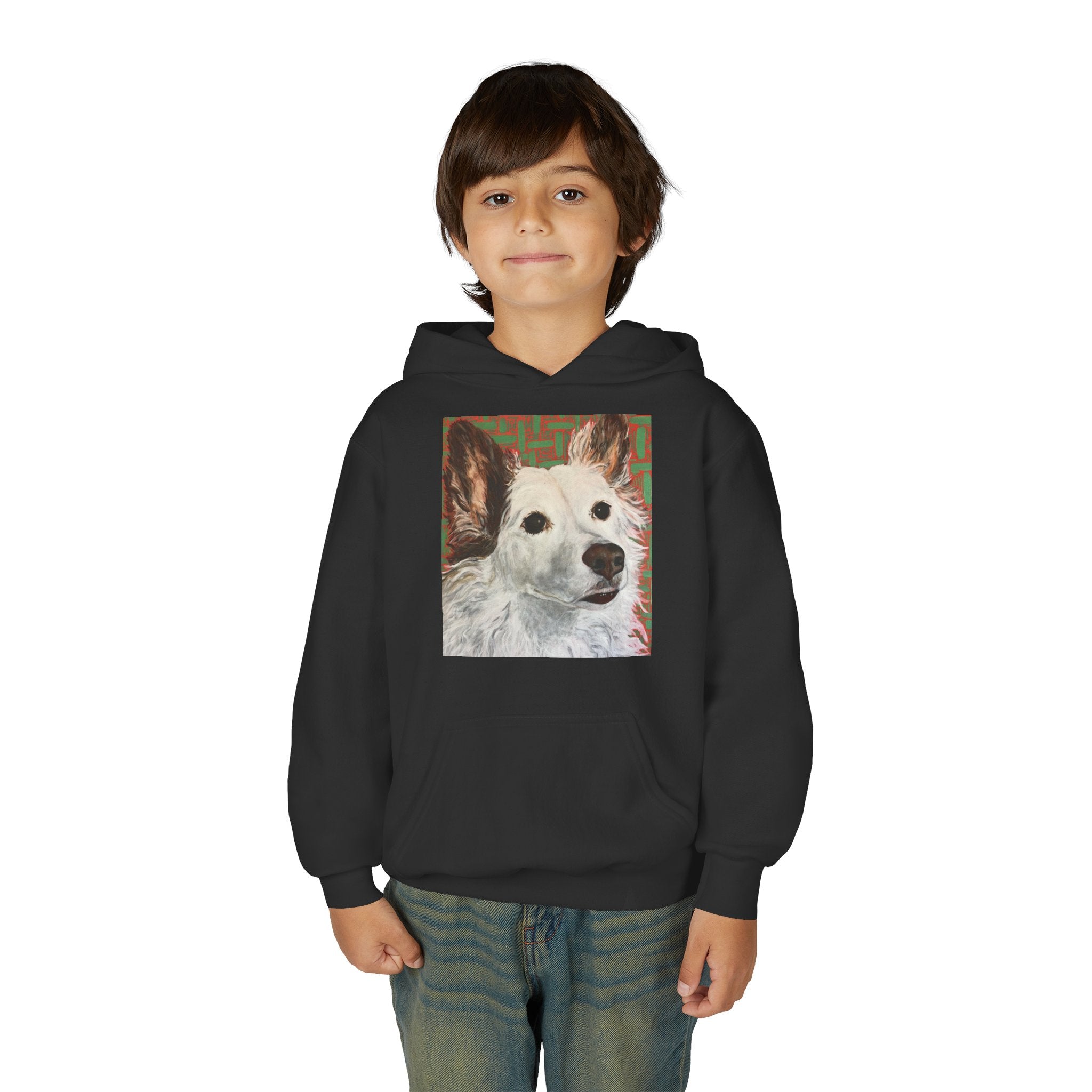 White Dog Portrait Hoodie —  Pullover for Kids