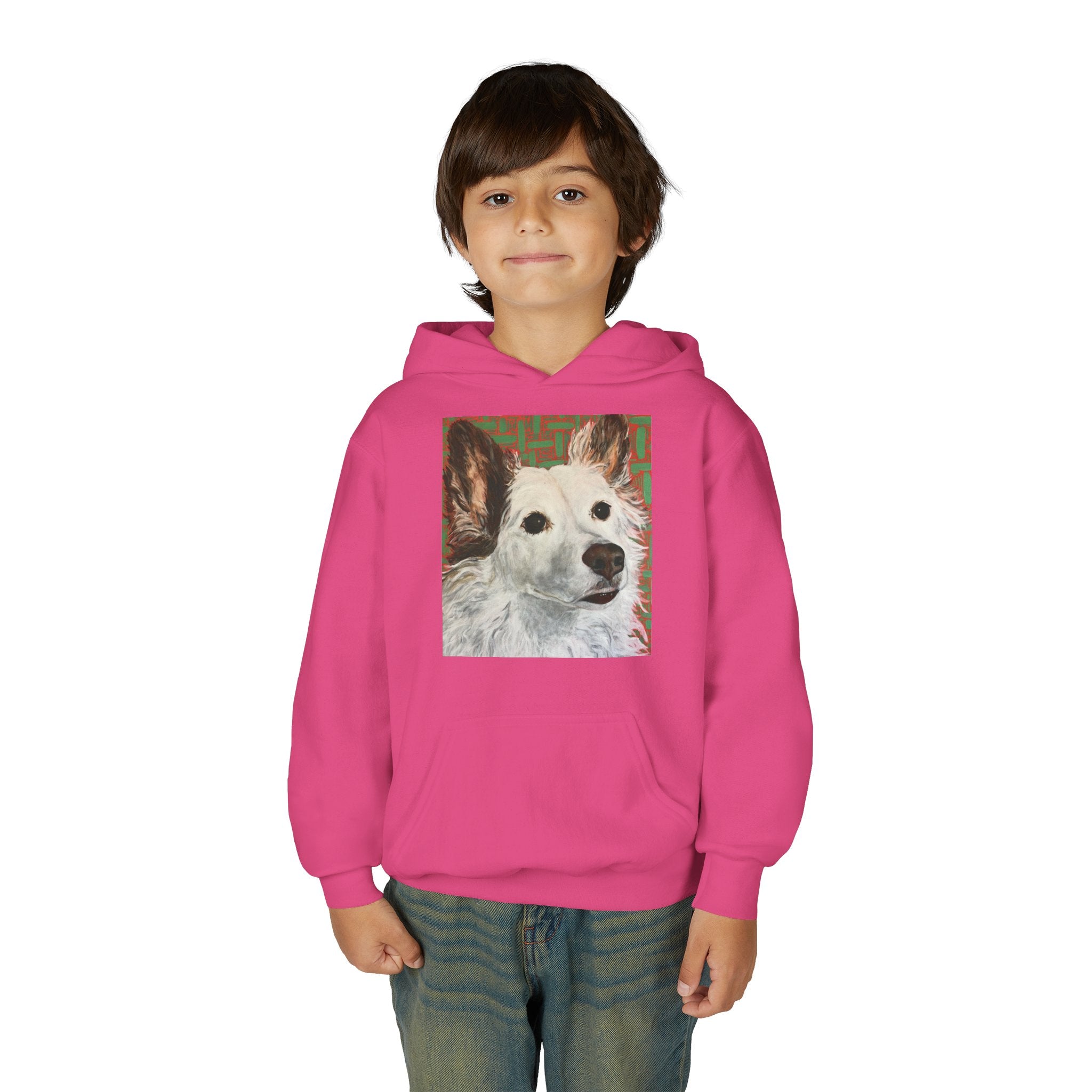 White Dog Portrait Hoodie —  Pullover for Kids