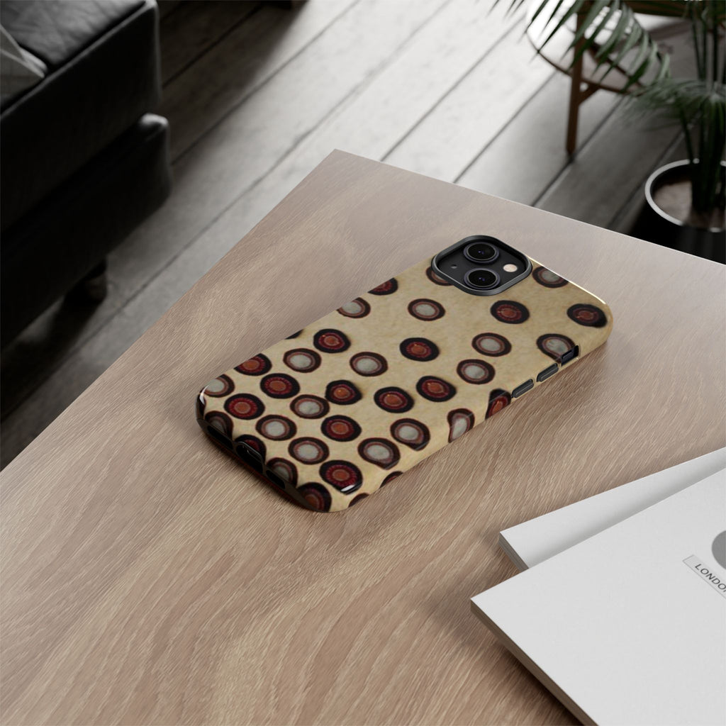 Penny Rug - Retro Dot Pattern Phone Case — Vintage Beige Circles Protective Cover