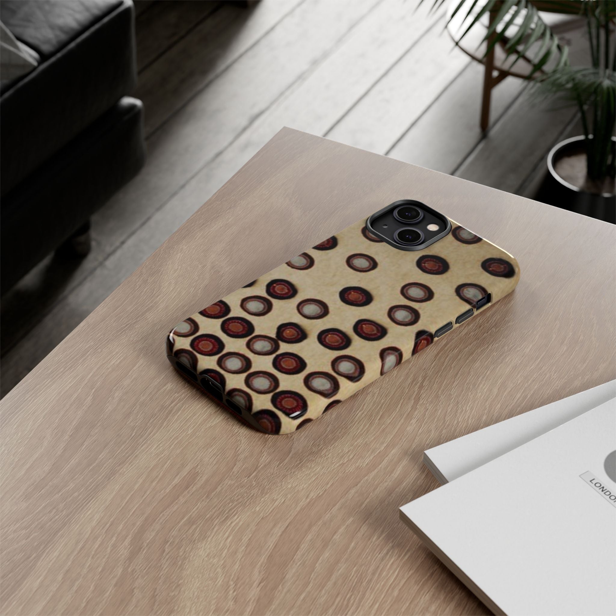 Penny Rug - Retro Dot Pattern Phone Case — Vintage Beige Circles Protective Cover
