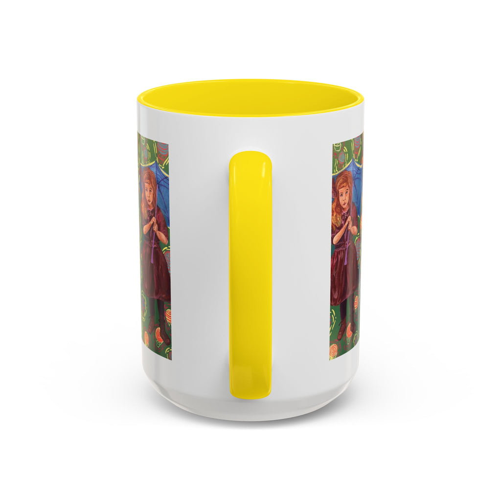 Vintage Girl with Umbrella Accent Coffee Mug — Whimsical Rainy-Day Art Gift (11/15 oz)