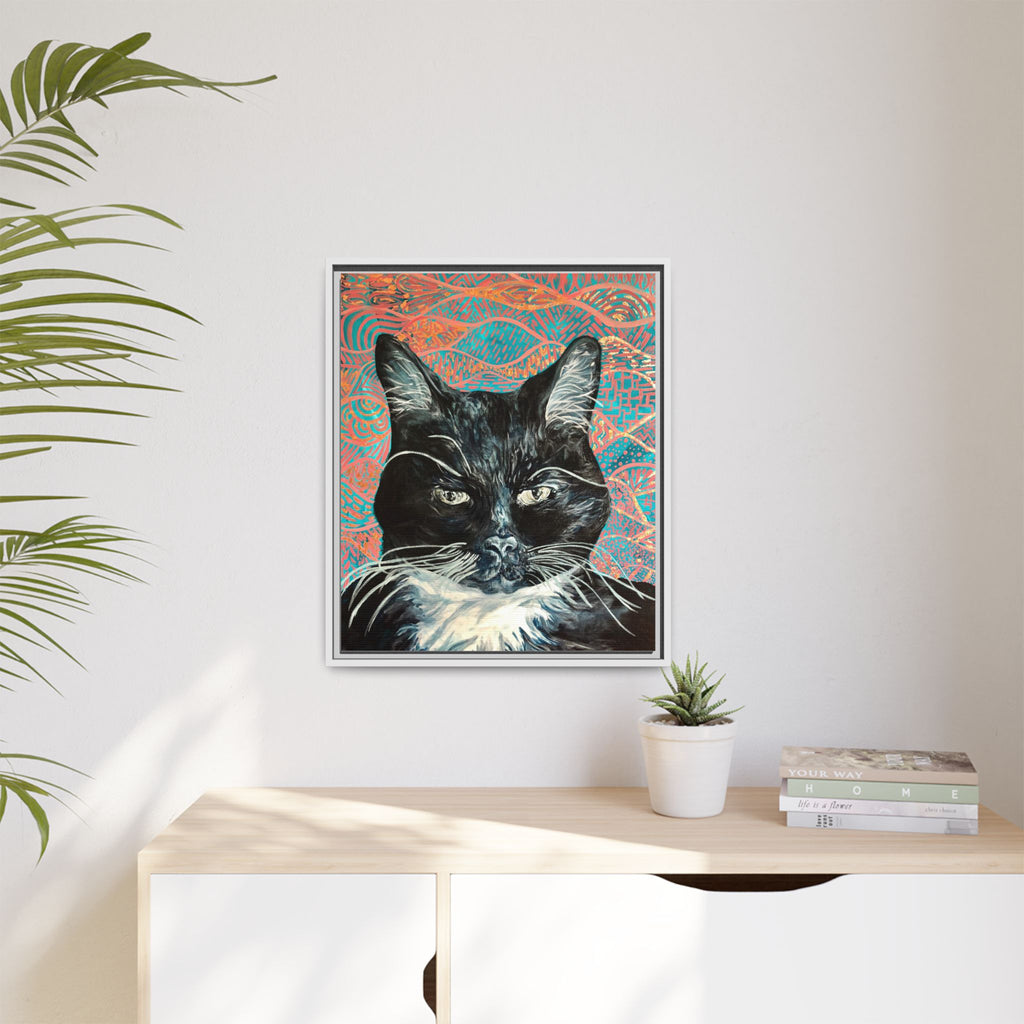 Black Cat Portrait Wall Art_ Framed Matte Canvas Cat Portrait
