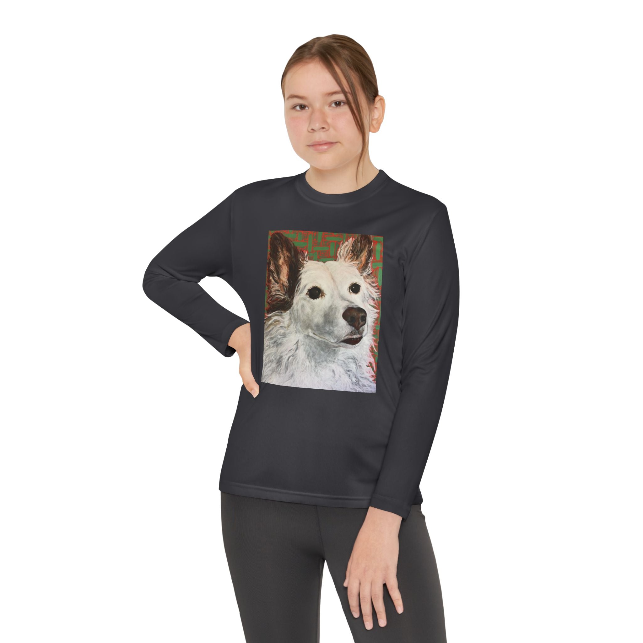 White Dog Portrait - Youth Long Sleeve Tee — White Dog Portrait Kids Shirt
