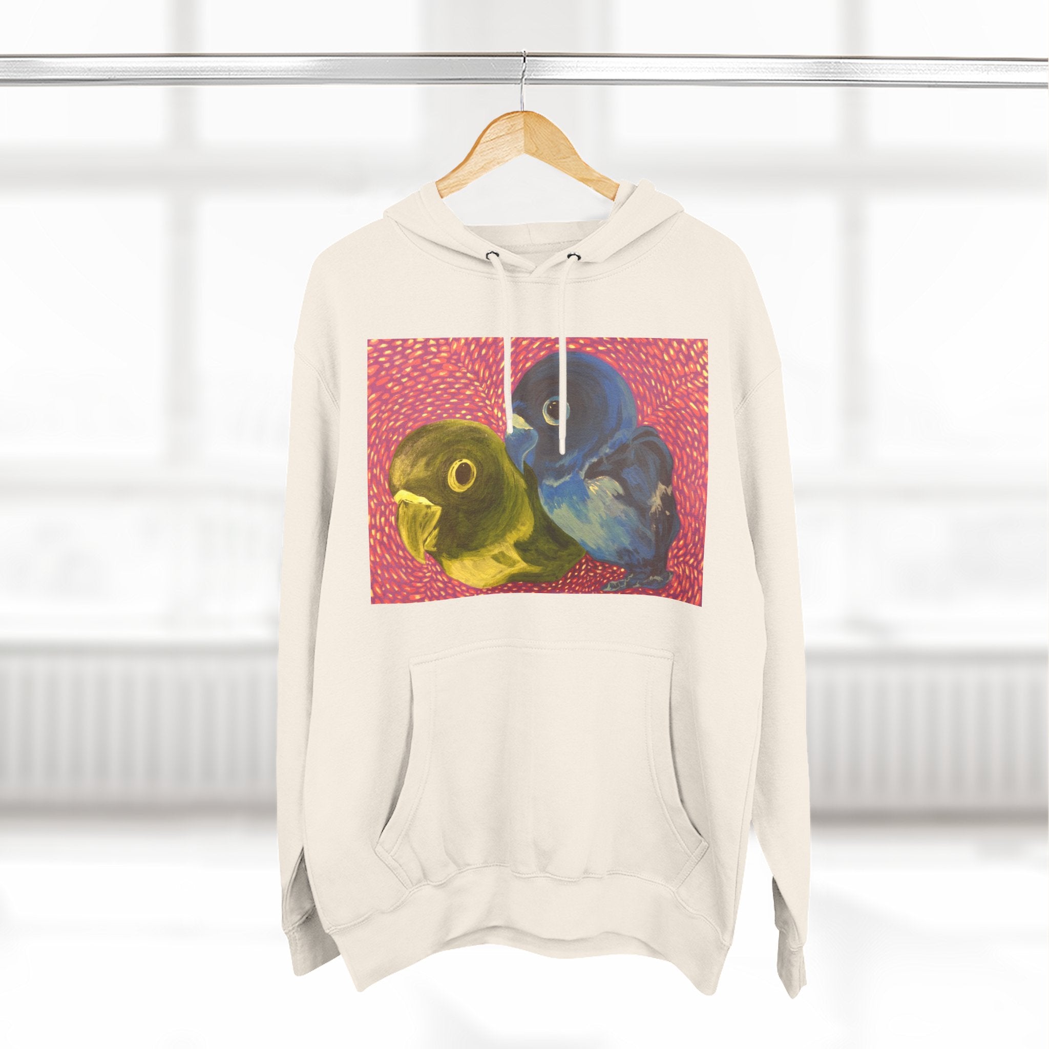 Parakeet Pop Art Hoodie — Colorful Budgie Bird Print Fleece Pullover