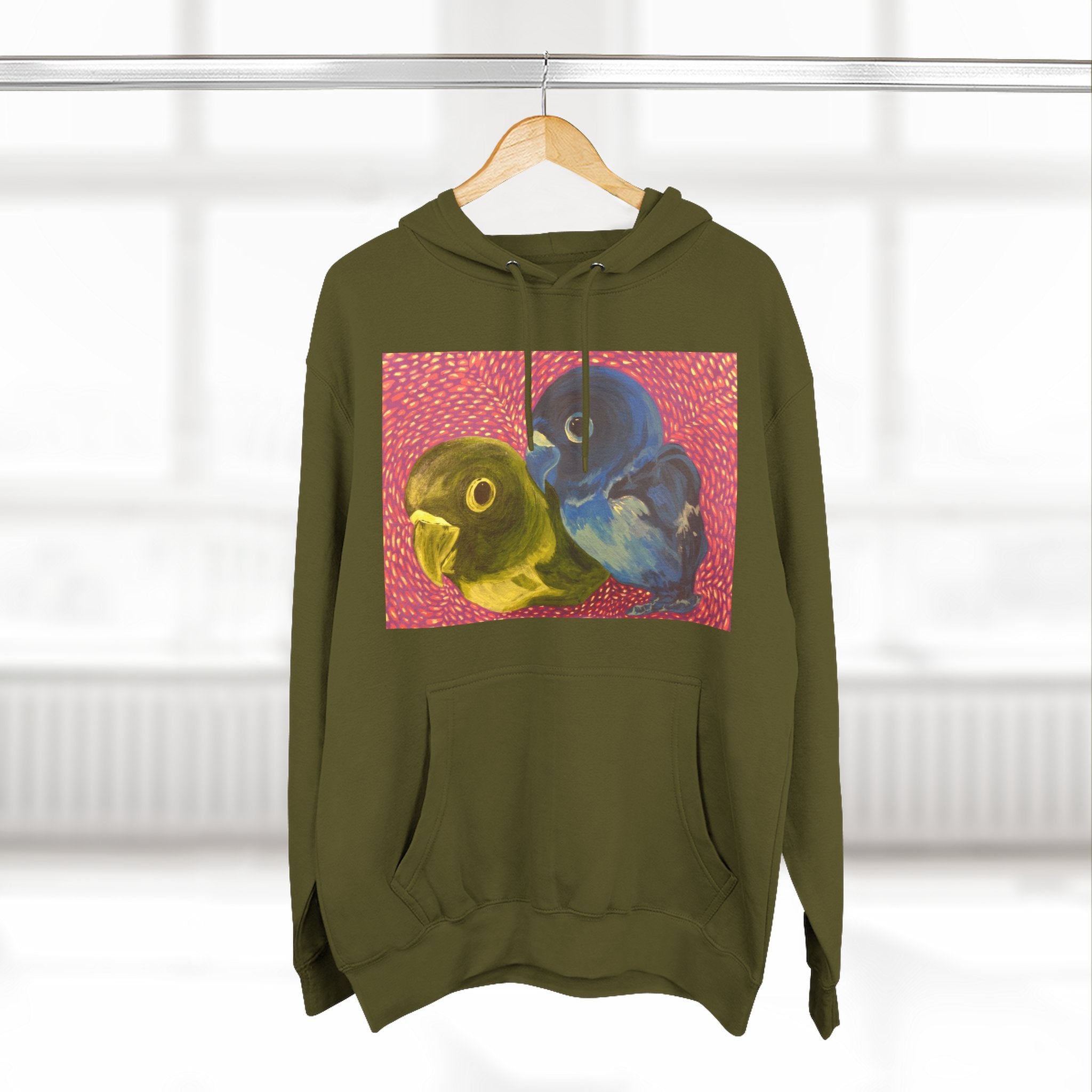 Parakeet Pop Art Hoodie — Colorful Budgie Bird Print Fleece Pullover