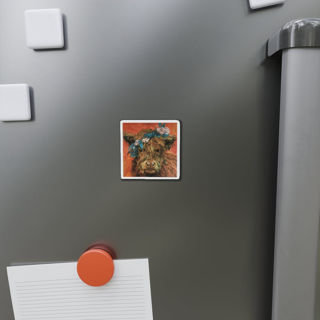 Highland Cow Floral Crown Die-Cut Magnet
