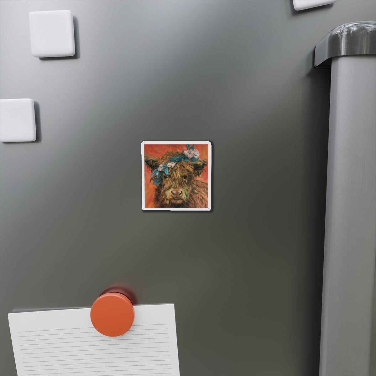 Highland Cow Floral Crown Die-Cut Magnet