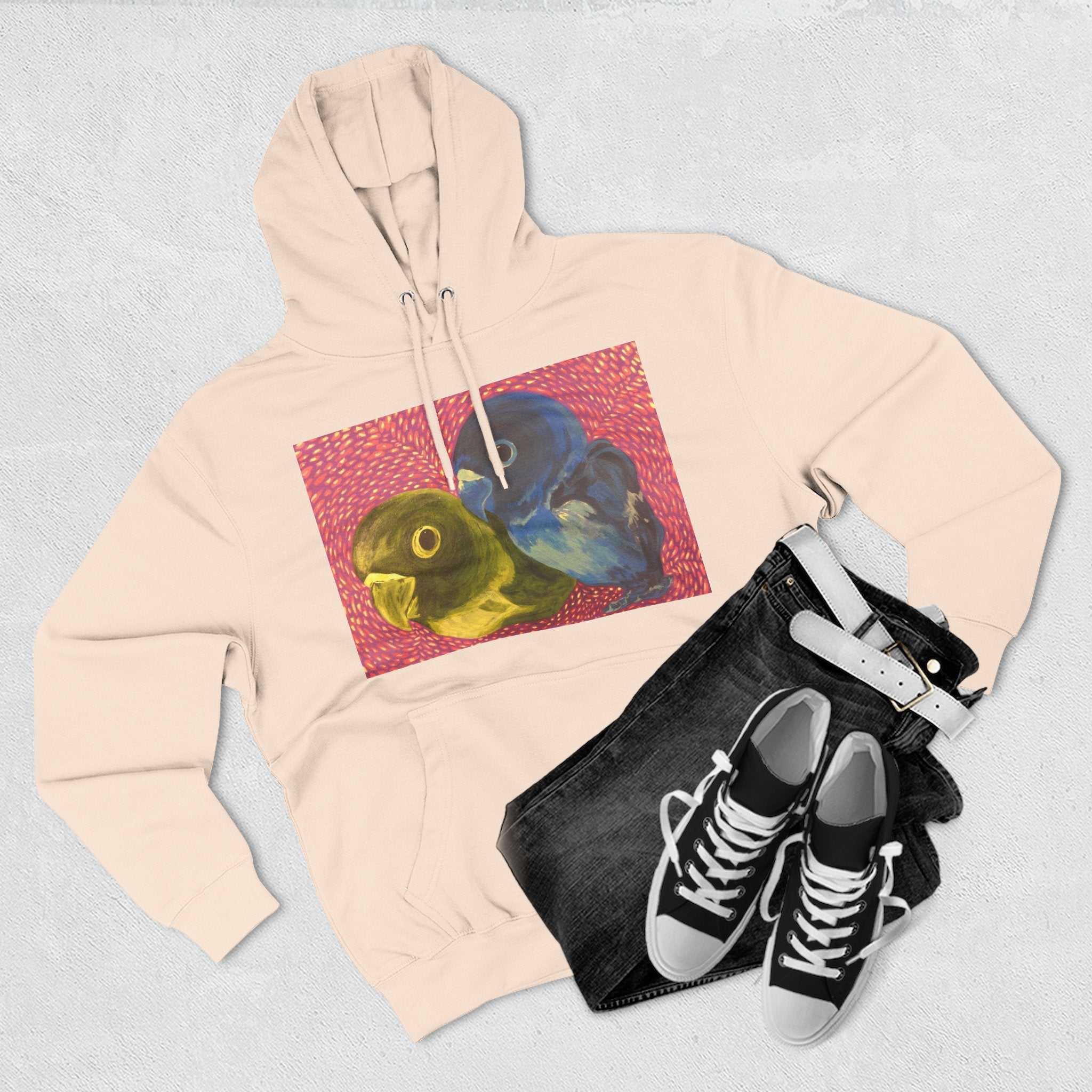 Parakeet Pop Art Hoodie — Colorful Budgie Bird Print Fleece Pullover