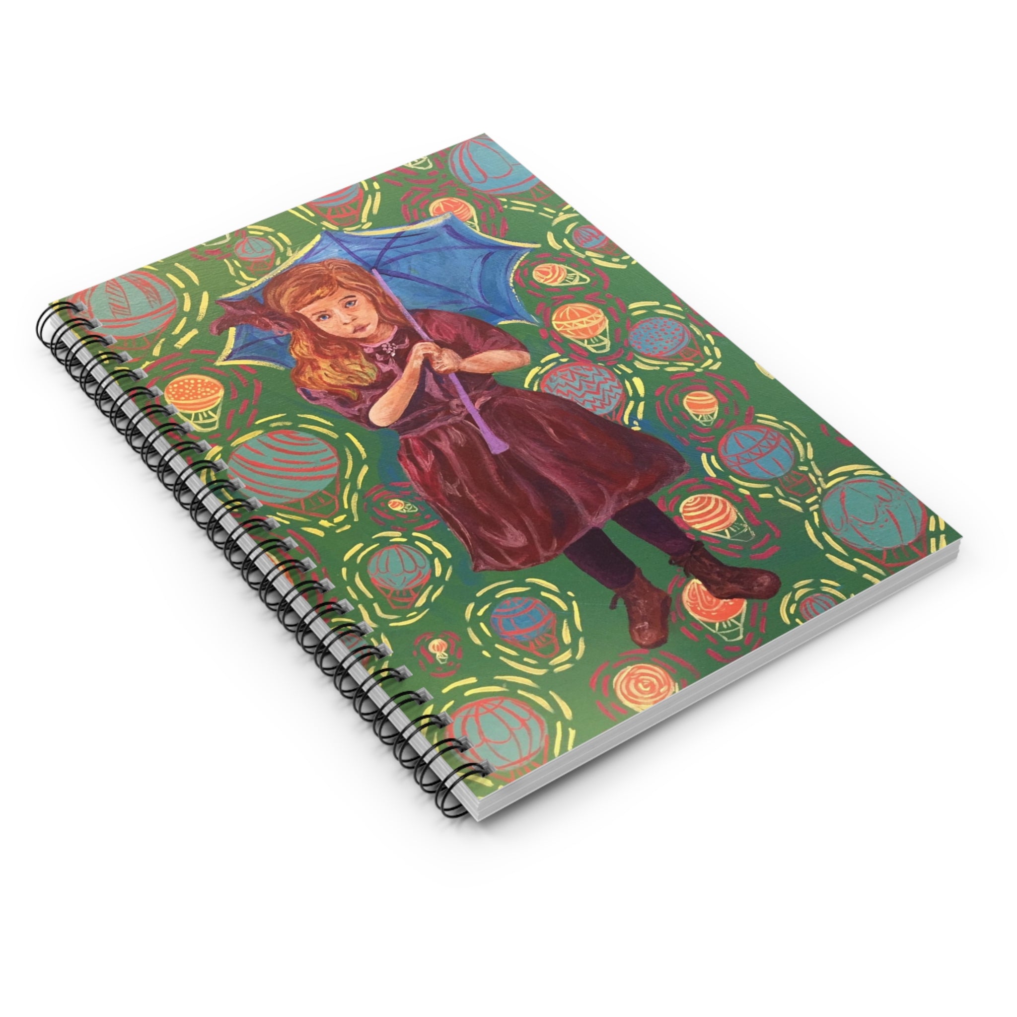 Vintage Girl with Blue Umbrella Spiral Notebook — Artistic Ruled Journal
