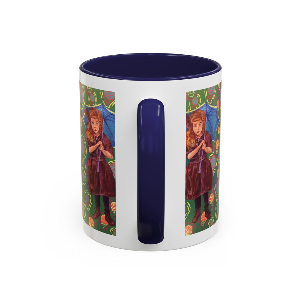 Vintage Girl with Umbrella Accent Coffee Mug — Whimsical Rainy-Day Art Gift (11/15 oz)