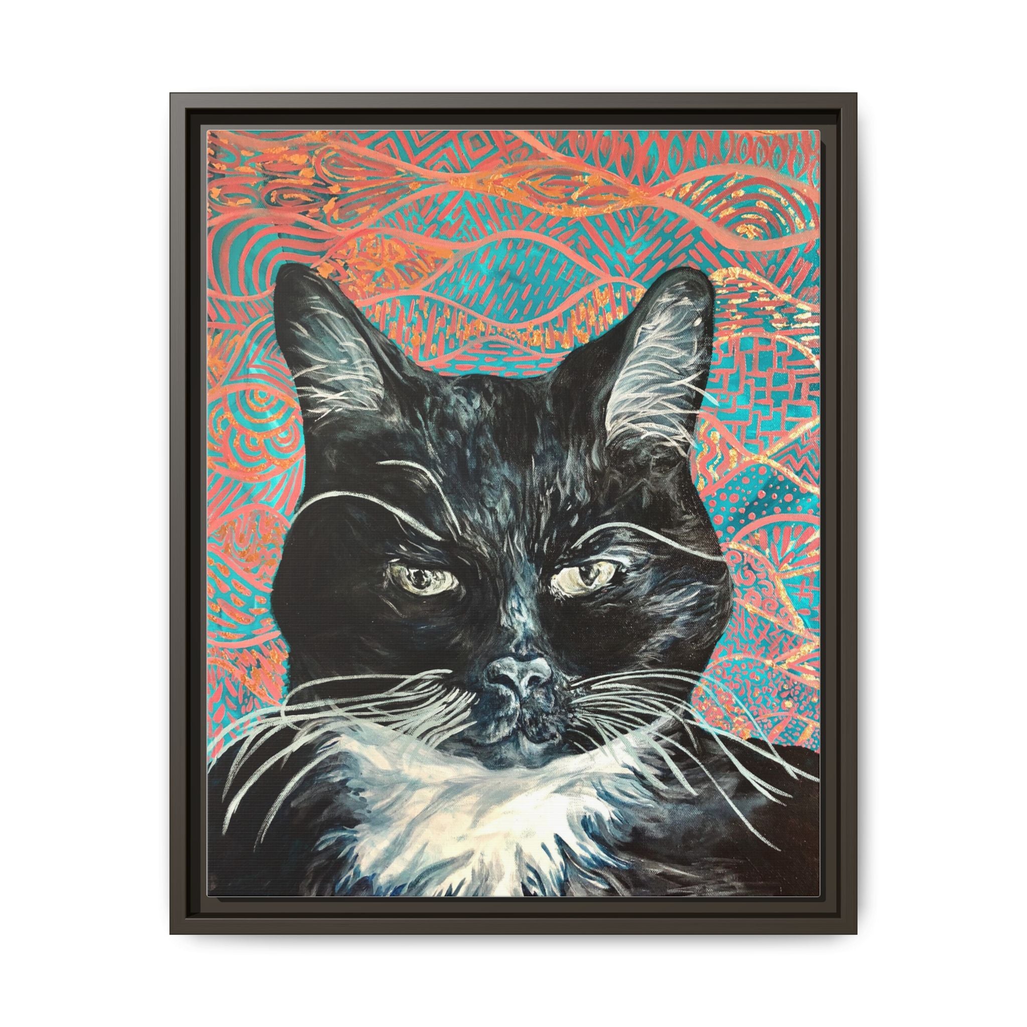 Black Cat Portrait Wall Art_ Framed Matte Canvas Cat Portrait