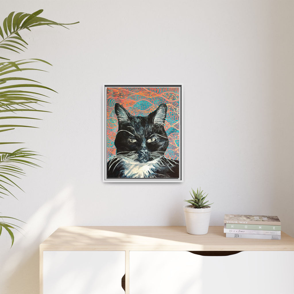 Black Cat Portrait Wall Art_ Framed Matte Canvas Cat Portrait