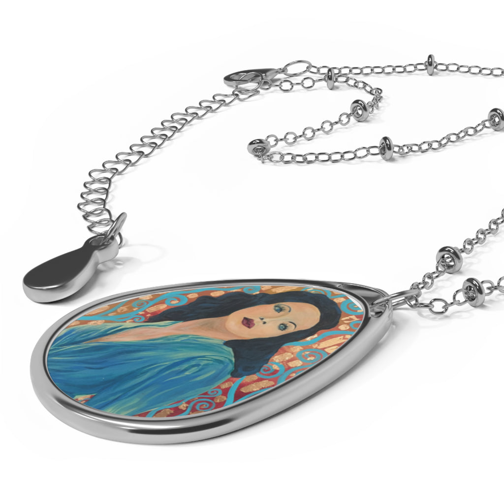 Gene Tierney - Oval Portrait Necklace — Vintage Art Teardrop Pendant