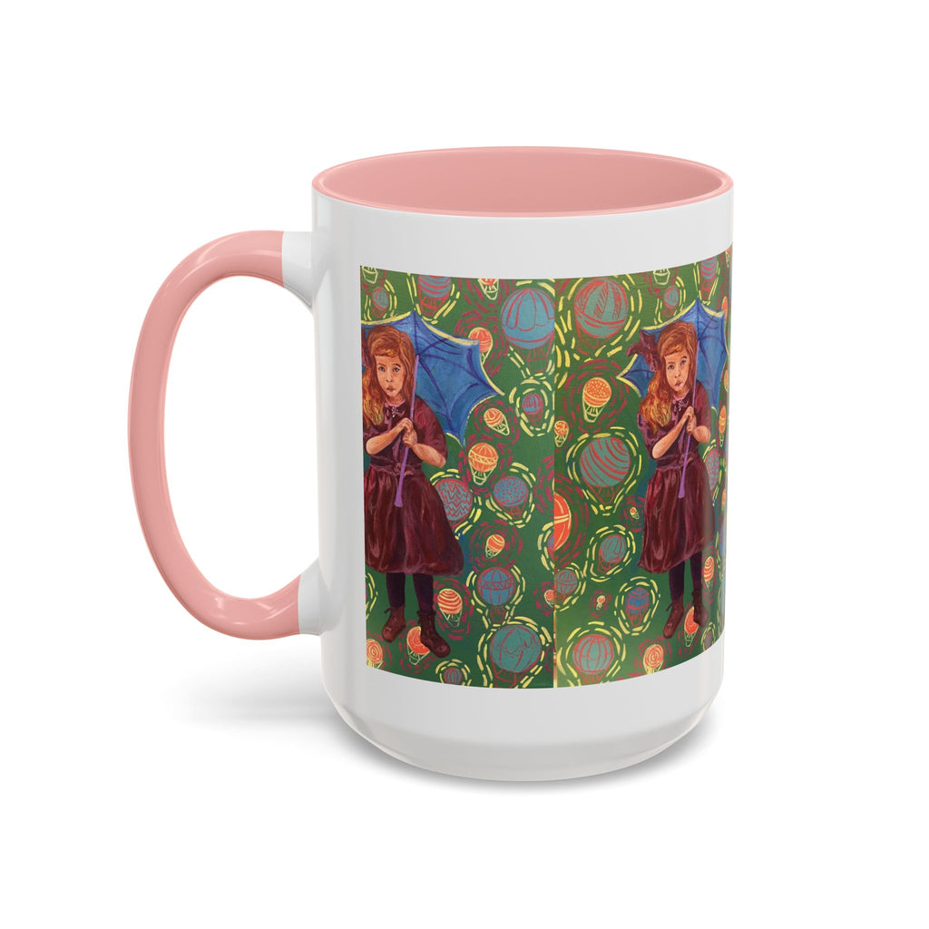 Vintage Girl with Umbrella Accent Coffee Mug — Whimsical Rainy-Day Art Gift (11/15 oz)