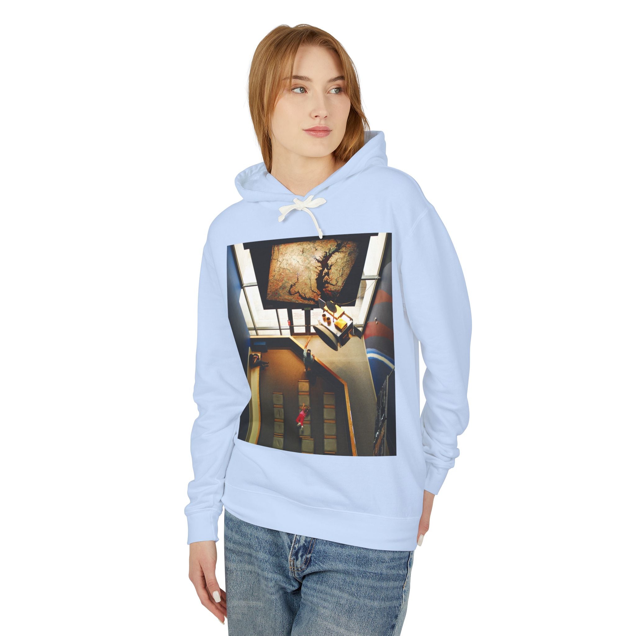 Air and Space - Surreal Stairwell Photo Hoodie — Vintage Elevator Art Pullover