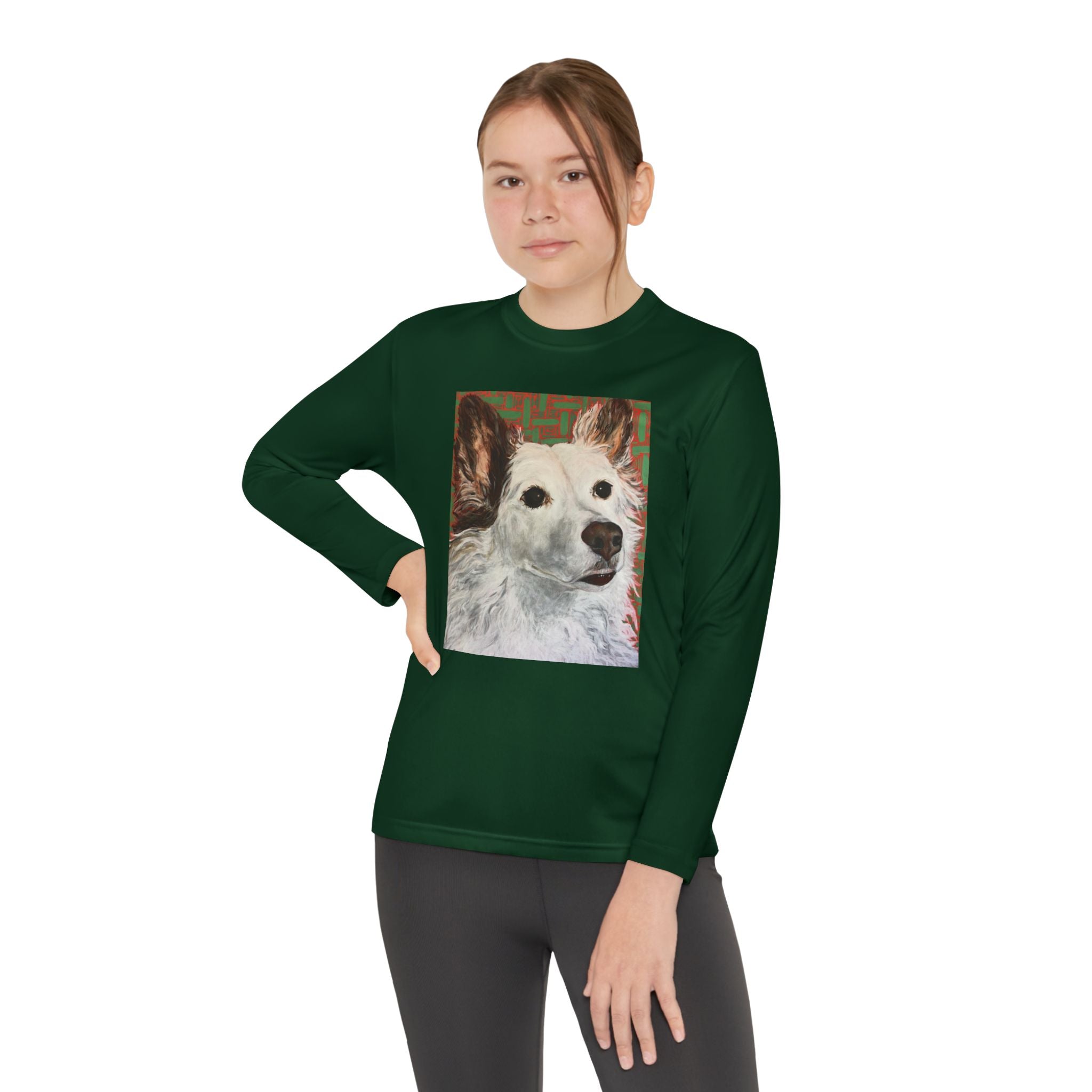White Dog Portrait - Youth Long Sleeve Tee — White Dog Portrait Kids Shirt