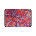 Abstract Flame Swirl Desk Mat — Vibrant Red & Blue Artistic Mouse Pad