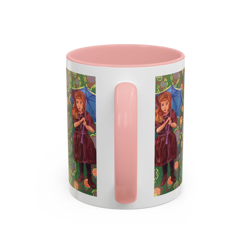 Vintage Girl with Umbrella Accent Coffee Mug — Whimsical Rainy-Day Art Gift (11/15 oz)
