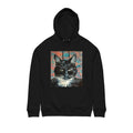 Black Cat Portrait -Organic Side‑Pocket Hoodie — Minimal White Pullover