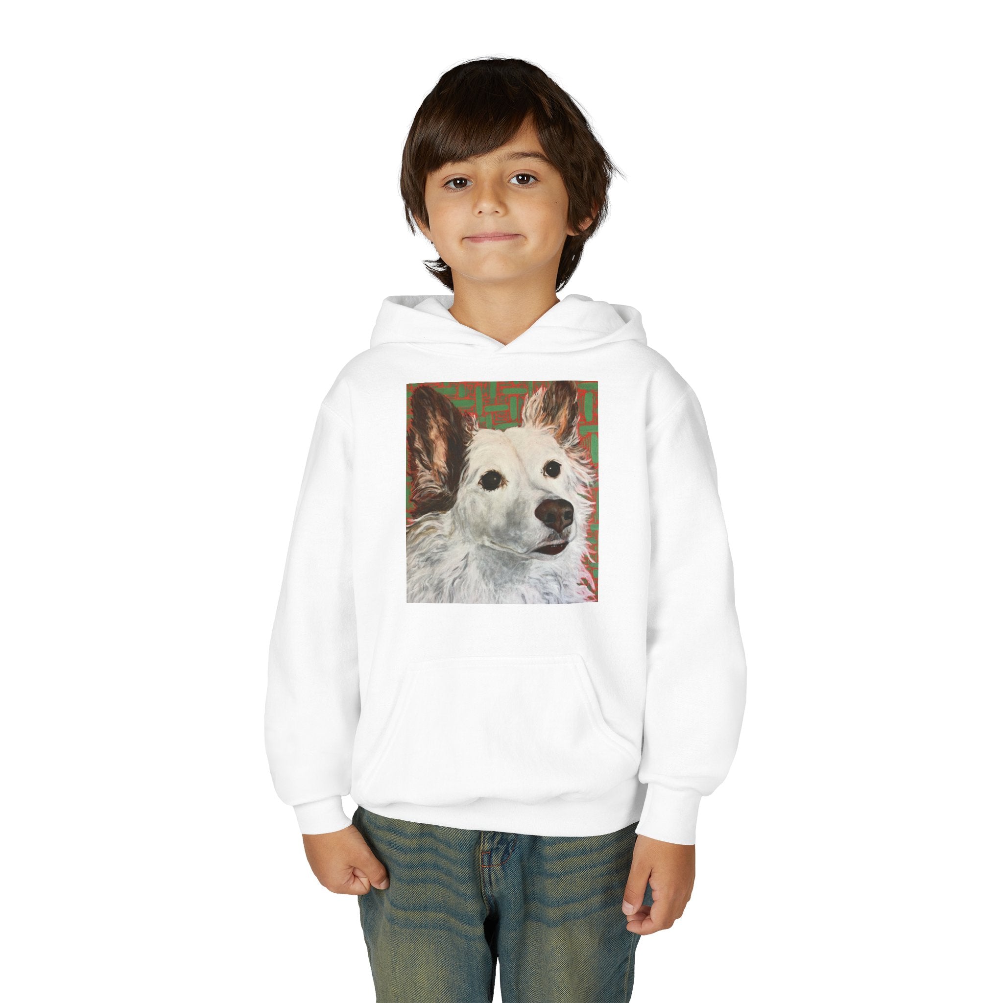 White Dog Portrait Hoodie —  Pullover for Kids
