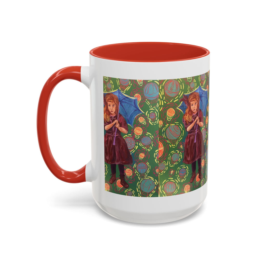 Vintage Girl with Umbrella Accent Coffee Mug — Whimsical Rainy-Day Art Gift (11/15 oz)