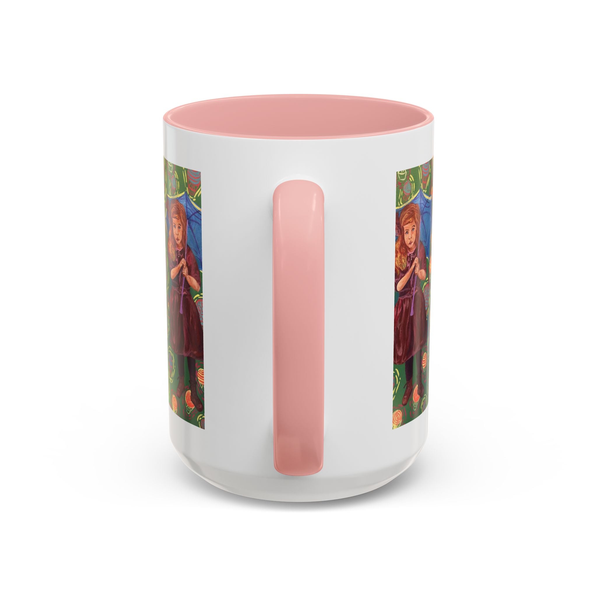 Vintage Girl with Umbrella Accent Coffee Mug — Whimsical Rainy-Day Art Gift (11/15 oz)