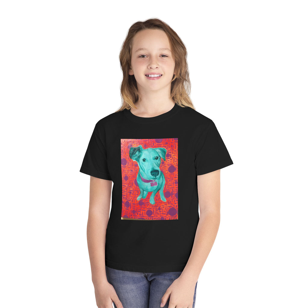 White Dog - Youth Tee — Colorful Pop-Art Puppy Graphic Kids T-Shirt