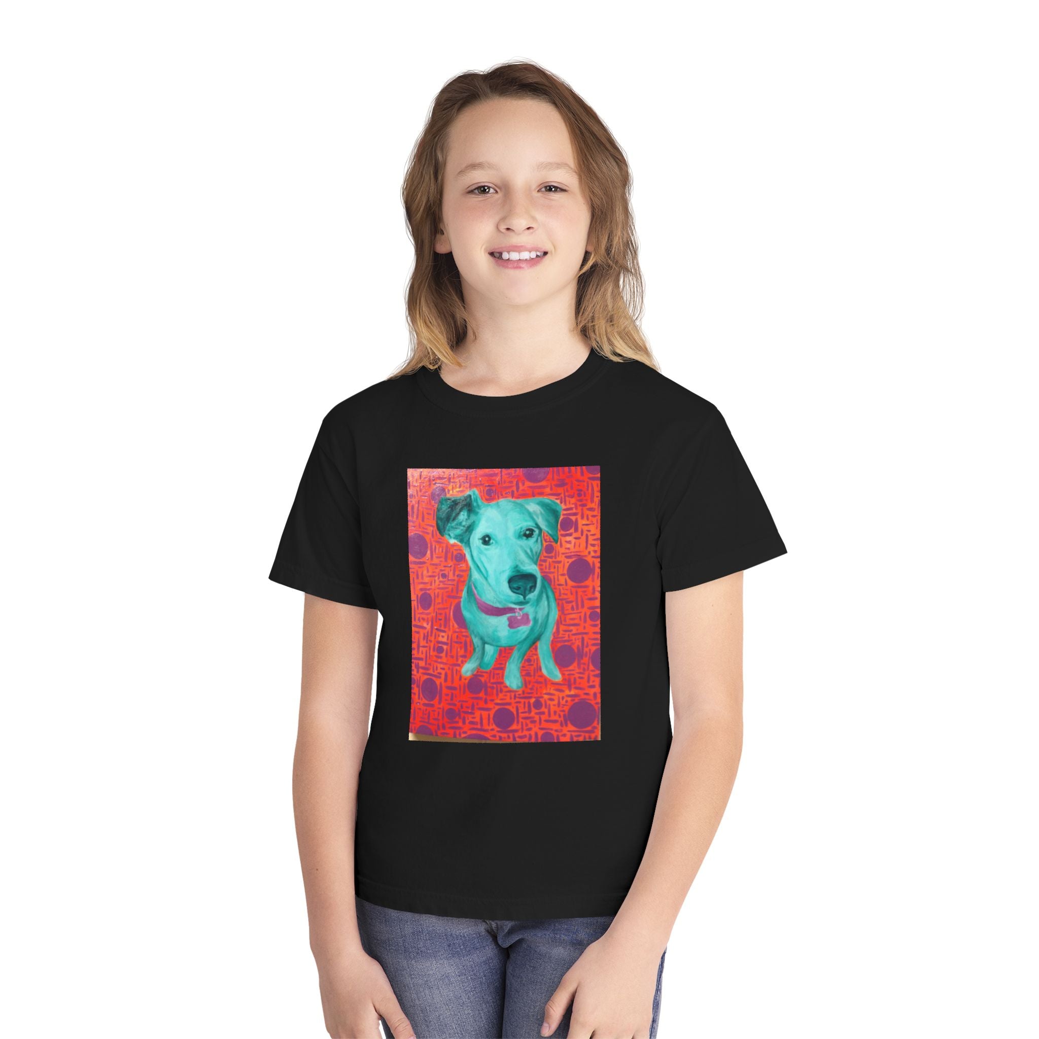 White Dog - Youth Tee — Colorful Pop-Art Puppy Graphic Kids T-Shirt