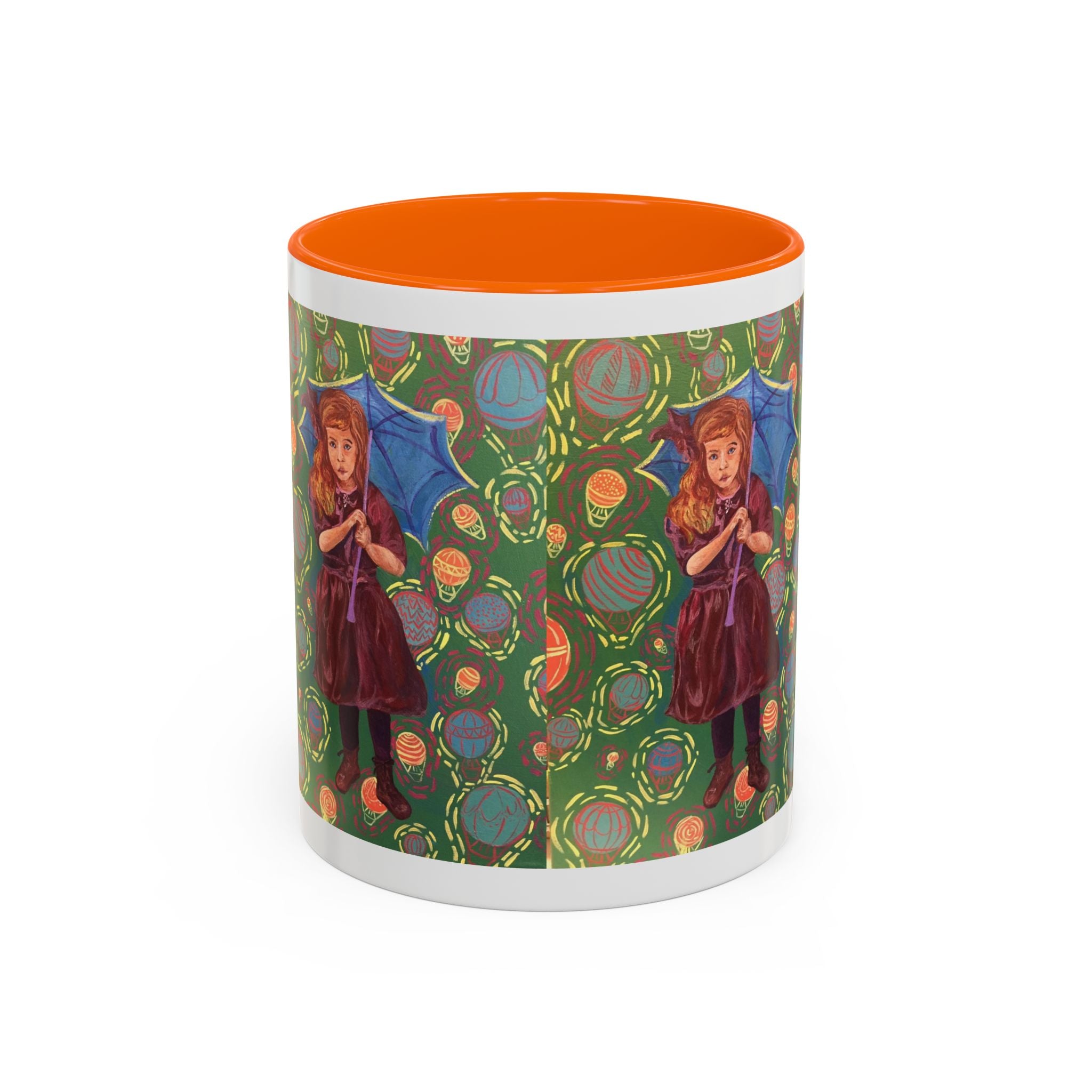 Vintage Girl with Umbrella Accent Coffee Mug — Whimsical Rainy-Day Art Gift (11/15 oz)