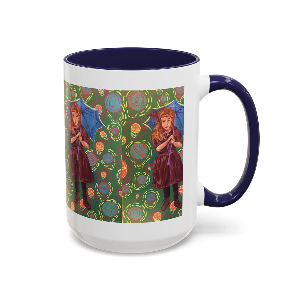 Vintage Girl with Umbrella Accent Coffee Mug — Whimsical Rainy-Day Art Gift (11/15 oz)